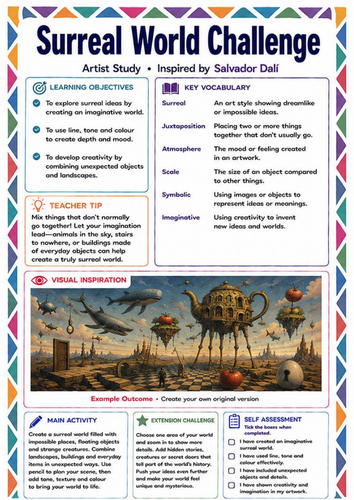 Surreal World Challenge Worksheet | Salvador Dalí Inspired KS3 Art Lesson