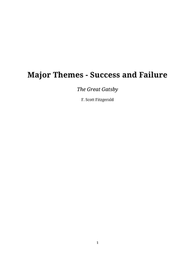 The Great Gatsby – F. Scott Fitzgerald – Success and Failure