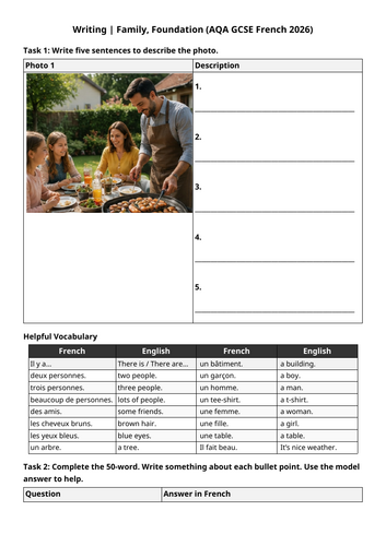 AQA GCSE 2026: Introductions Writing Exam | Family (French Foundation)