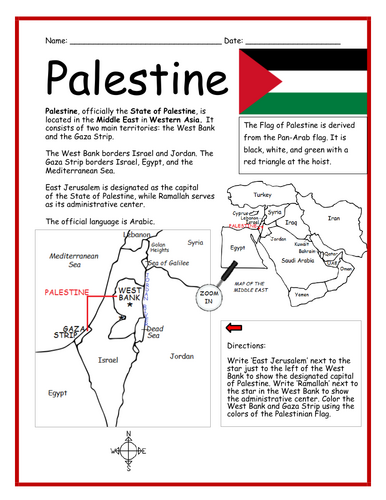 Palestine Introductory Geography Printable Activity