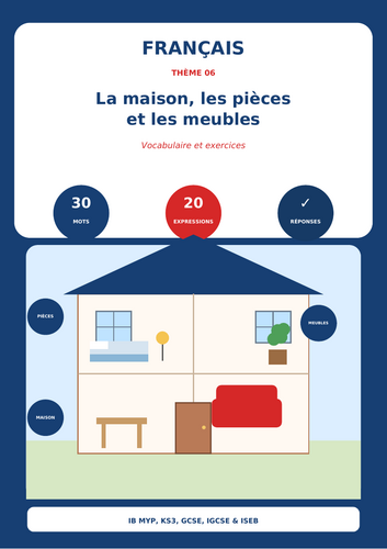 French House, Home, Rooms & Furniture | IB MYP, KS3, GCSE, IGCSE & ISEB | Vocabulary Workbook + Answ