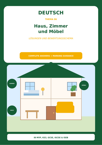 German House, Home, Rooms & Furniture | IB MYP, KS3, GCSE, IGCSE & ISEB | Vocabulary Workbook + Answ