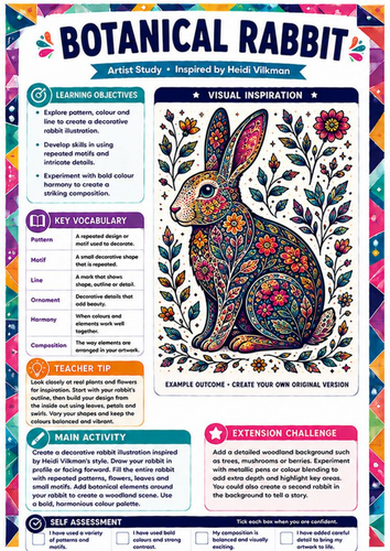 Heidi Vilkman Artist Study – Botanical Rabbit | KS3 Nature, Pattern & Colour Worksheet
