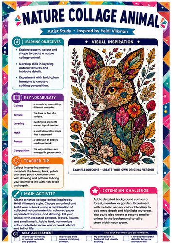 Heidi Vilkman Artist Study – Nature Collage Animal | KS3 Pattern, Texture & Nature Worksheet