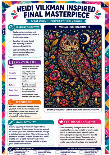 Heidi Vilkman Artist Study – Final Masterpiece | KS3 Pattern, Colour & Composition Worksheet