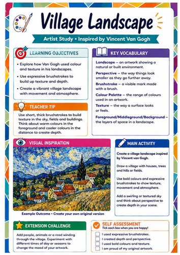 Vincent van Gogh Village Landscape Worksheet | KS3 Perspective Art Activity