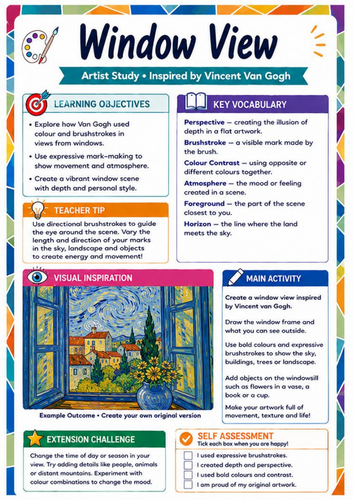 Vincent van Gogh Window View Worksheet | Perspective & Landscape KS3 Art