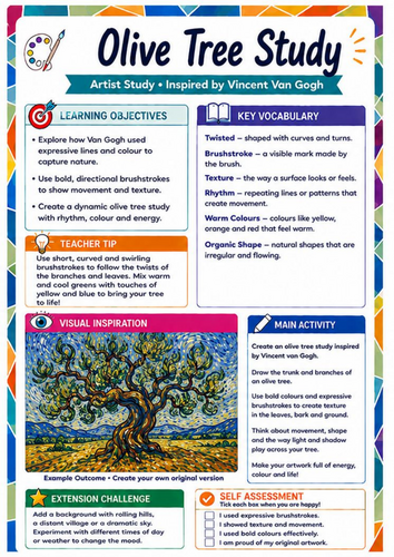 Vincent van Gogh Olive Tree Worksheet | Expressive Trees KS3 Art Activity