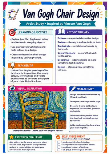 Vincent van Gogh Chair Design Worksheet | Pattern & Colour KS3 Art Activity
