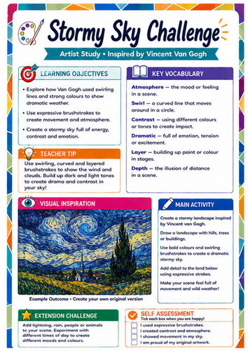 Vincent van Gogh Stormy Sky Worksheet | Expressive Landscape KS3 Art