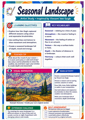 Vincent van Gogh Seasonal Landscape Worksheet | Colour & Atmosphere KS3 Art