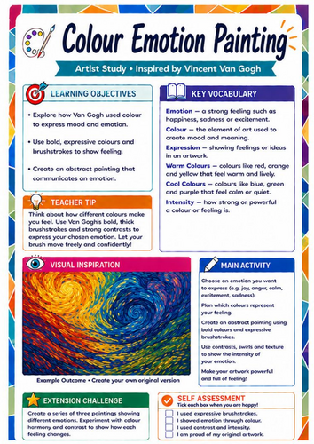 Vincent van Gogh Colour Emotion Worksheet | Expressive Abstract KS3 Art