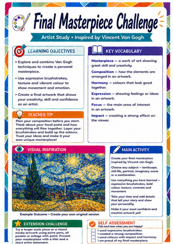 Vincent van Gogh Final Masterpiece Worksheet | Creative KS3 Art Challenge