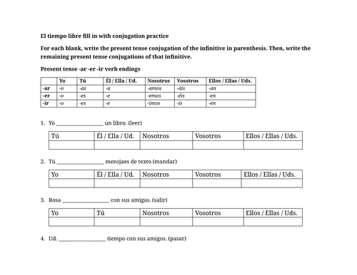 El tiempo libre fill in with conjugation practice