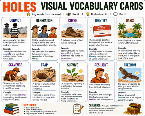 Holes Vocabulary Mat | Louis Sachar | KS2 KS3 English | SEND SEN UDL Visual Vocabulary