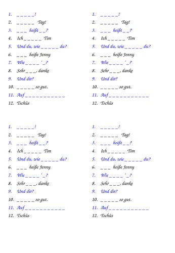 German Introductions Gap-fill