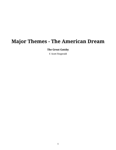 The Great Gatsby – F. Scott Fitzgerald – The American Dream