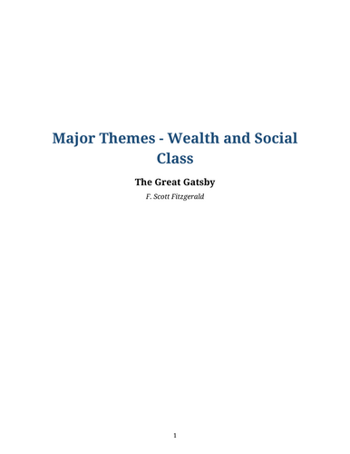 The Great Gatsby – F. Scott Fitzgerald – Wealth and Social Class