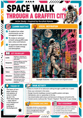 Space Walk Through a Graffiti City | KS3 Street Art & Mixed Media Worksheet