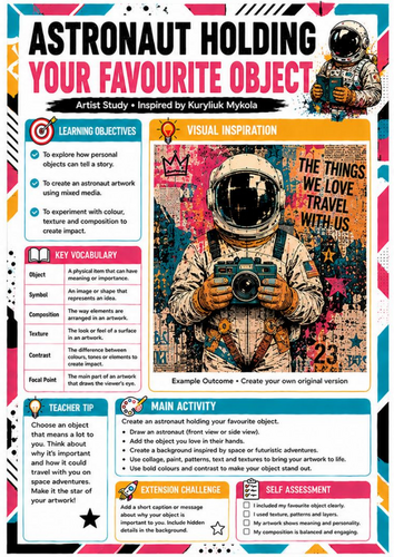 Astronaut Holding Your Favourite Object | KS3 Personal Identity Art Worksheet
