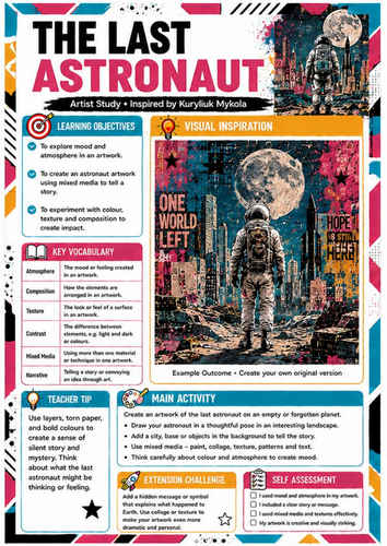 The Last Astronaut Art Worksheet | KS3 Atmospheric Mixed Media | Kuryliuk Mykola