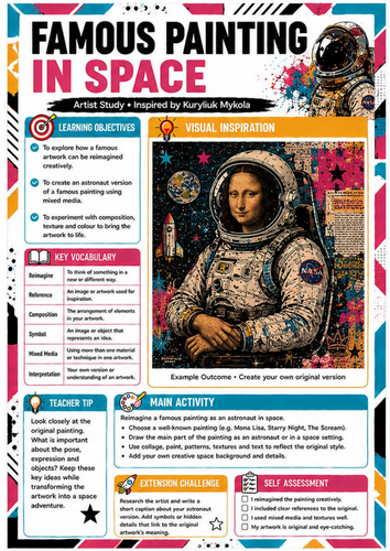 Famous Painting in Space Art Worksheet | Kuryliuk Mykola Artist Study | KS3 Art