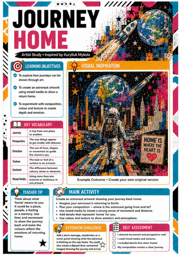 Journey Home Art Worksheet | KS3 Space Art & Perspective | Kuryliuk Mykola
