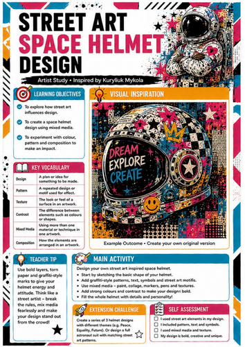 Street Art Space Helmet Design Worksheet | KS3 Graffiti & Mixed Media Art