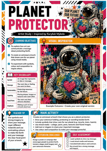 Planet Protector Art Worksheet | Environmental Art KS3 | Kuryliuk Mykola Artist Study