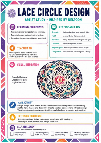 NeSpoon Inspired Lace Circle Design Worksheet | Pattern & Symmetry | KS3 Art