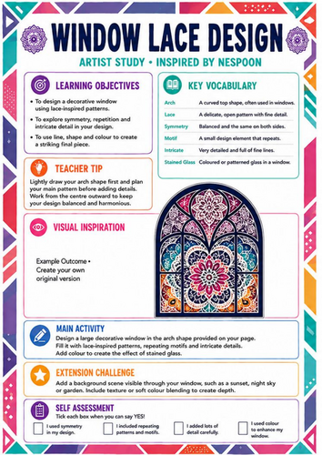 NeSpoon Inspired Window Lace Design Worksheet | Symmetry & Decorative Art | KS3