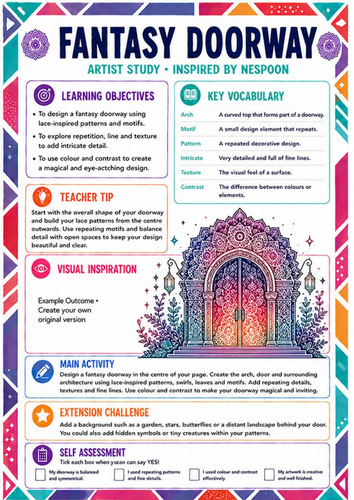 NeSpoon Inspired Fantasy Doorway Worksheet | Pattern & Architecture Art | KS3