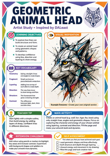 DALeast Inspired Flying Bird Art Worksheet | Line, Shape & Movement | KS3 Art