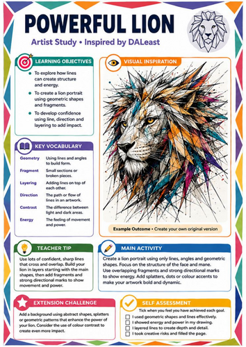 DALeast Inspired Fox in Motion Worksheet | Movement & Line Art | KS3 Art