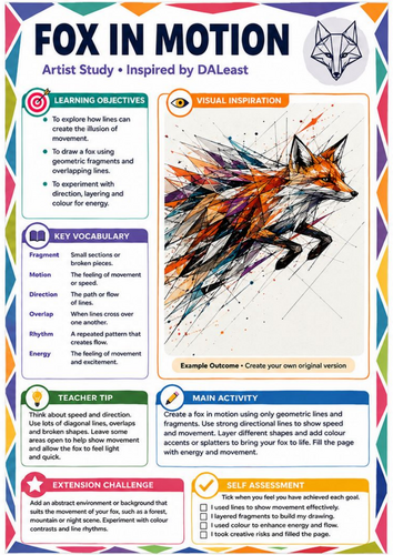 DALeast Inspired Running Wolf Art Worksheet | Dynamic Animal Drawing | KS3