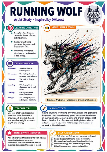 DALeast Inspired Majestic Stag Art Worksheet | Line & Geometric Drawing | KS3