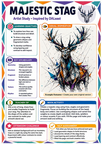 DALeast Inspired Abstract Owl Art Worksheet | Geometric Animal Art | KS3