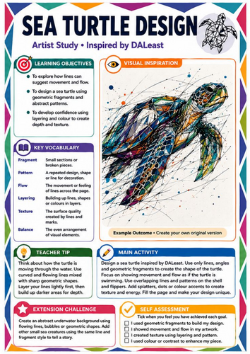DALeast Inspired Leaping Dolphin Worksheet | Movement & Geometric Art | KS3