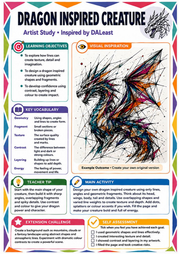 DALeast Inspired Elephant Energy Art Worksheet | Expressive Animal Drawing | KS3