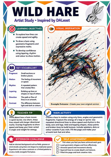 DALeast Inspired Roaring Bear Art Worksheet | Expressive Animal Drawing | KS3