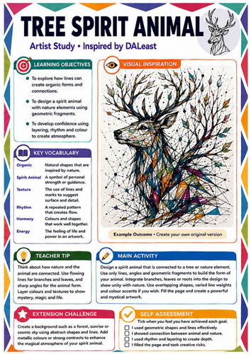 DALeast Inspired Tree Spirit Animal Worksheet | Nature & Fantasy Art | KS3