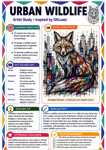 DALeast Inspired Urban Wildlife Art Worksheet | Animals & Cityscape | KS3 Art