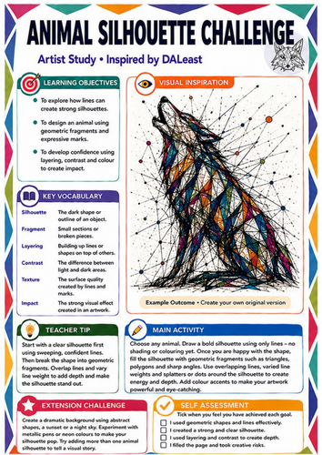 DALeast Inspired Animal Silhouette Challenge | Line & Shape Worksheet | KS3 Art