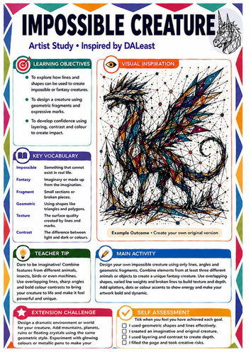 DALeast Inspired Impossible Creature Art Worksheet | Imaginative Drawing | KS3 Art