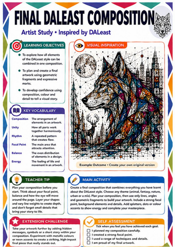 Final DALeast Inspired Composition Worksheet | Artist Study Final Piece | KS3 Art