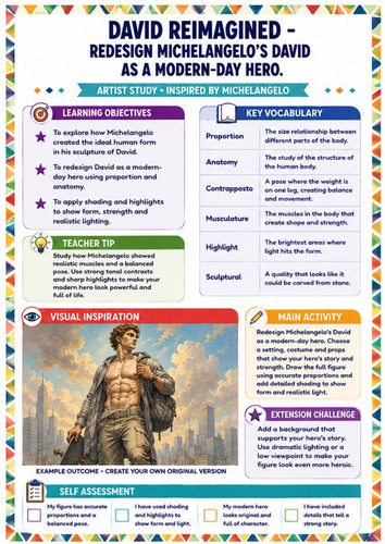 Michelangelo Stone Sculpture Drawing Worksheet | KS3 Tone, Texture & Shading