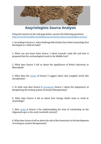 Famous Assyriologists Source Analysis Worksheet