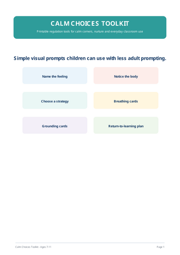Calm Choices Emotional Regulation Toolkit 7-11