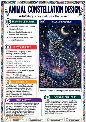 Caitlin Hackett Artist Study – Animal Constellation Design | KS3 Art Worksheet