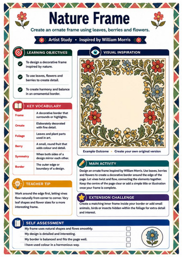 William Morris Nature Frame Art Worksheet | KS3 Botanical Border Design